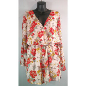 Lulus Always Thriving Blush Pink Floral Bell Sleeves Romper Women's Medium